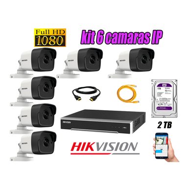 KIT 6 CÁMARA SEGURIDAD HIKVISION IP POE EXTERIOR + DISCO WD PÚRPURA 2 TB
