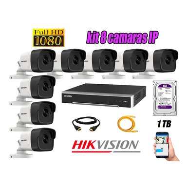 KIT 8 CÁMARA SEGURIDAD HIKVISION IP POE EXTERIOR + DISCO WD PÚRPURA 1 TB