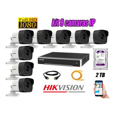 KIT 8 CÁMARA SEGURIDAD HIKVISION IP POE EXTERIOR + DISCO WD PÚRPURA 2 TB