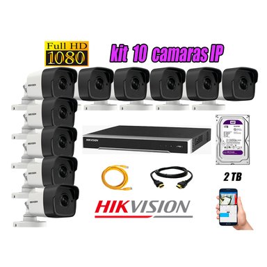 KIT 10 CÁMARA SEGURIDAD HIKVISION IP POE EXTERIOR + DISCO WD PÚRPURA 2 TB