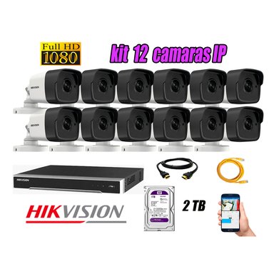 KIT 12 CÁMARA SEGURIDAD HIKVISION IP POE EXTERIOR + DISCO WD PÚRPURA 2 TB