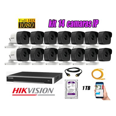 KIT 14 CÁMARA SEGURIDAD HIKVISION IP POE EXTERIOR + DISCO WD PÚRPURA 1 TB