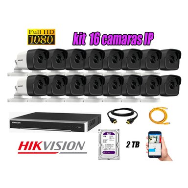 KIT 16 CÁMARA SEGURIDAD HIKVISION IP POE EXTERIOR + DISCO WD PÚRPURA 2 TB