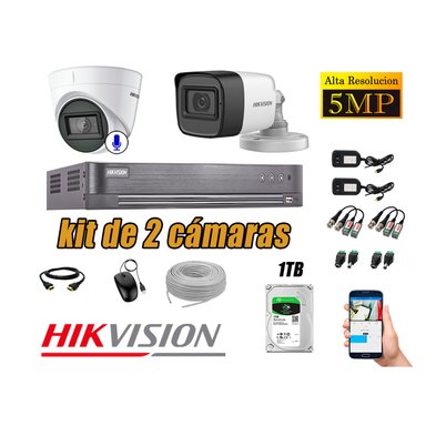 KIT 2 CÁMARA SEGURIDAD HIKVISION 5MP 1 TB | 01 CÁMARA AUDIO INCORPORADO
