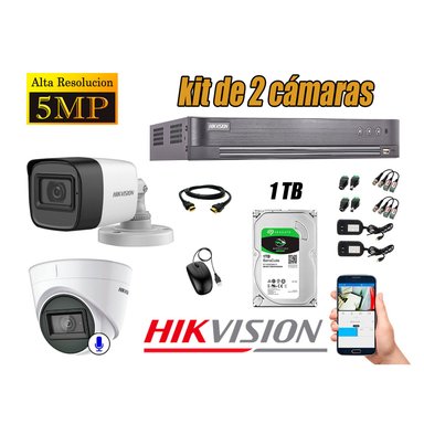 KIT 2 CÁMARA SEGURIDAD HIKVISION 5MP 1 TB | 01 CÁMARA AUDIO INCORPORADO