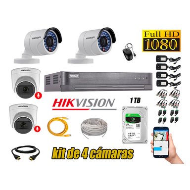 KIT 4 CÁMARA SEGURIDAD HIKVISION FULL HD 02 AUDIO INCORPORADO LITE 1 TB