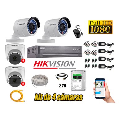 KIT 4 CÁMARA SEGURIDAD HIKVISION FULL HD 02 AUDIO INCORPORADO LITE 2 TB