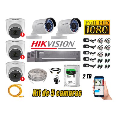 KIT 5 CÁMARA SEGURIDAD HIKVISION FULL HD 03 AUDIO INCORPORADO LITE 2 TB
