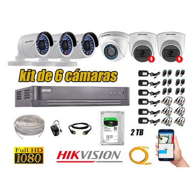 KIT 6 CÁMARA SEGURIDAD HIKVISION FULL HD 02 AUDIO INCORPORADO LITE 2 TB