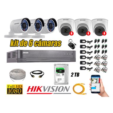 KIT 6 CÁMARA SEGURIDAD HIKVISION FULL HD 03 AUDIO INCORPORADO LITE 2 TB