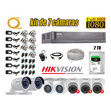 CÁMARA SEGURIDAD HIKVISION KIT 7 FULL HD CON AUDIO | 3 CÁMARA AUDIO DISCO 2TB | LUZ HIBRIDA  LITE