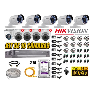 KIT 10 CÁMARA SEGURIDAD HIKVISION FULL HD 04 AUDIO INCORPORADO LITE 2 TB