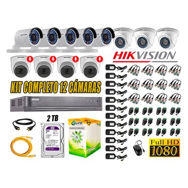 KIT 12 CÁMARA SEGURIDAD HIKVISION FULL HD 04 AUDIO INCORPORADO LITE 2 TB