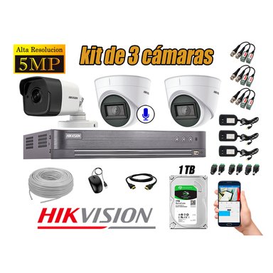 KIT 3 CÁMARA SEGURIDAD HIKVISION 5MP 1 TB | 01 CÁMARA AUDIO INCORPORADO