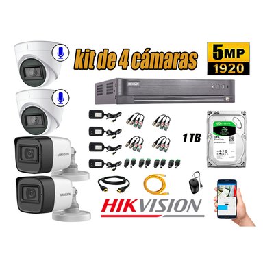 KIT 4 CÁMARA SEGURIDAD HIKVISION 5MP 1 TB | 02 CÁMARAS AUDIO INCORPORADO
