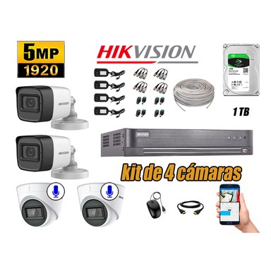 KIT 4 CÁMARA SEGURIDAD HIKVISION 5MP 1 TB | 02 CÁMARAS AUDIO INCORPORADO
