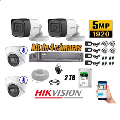 KIT 4 CÁMARA SEGURIDAD HIKVISION 5MP 2 TB | 02 CÁMARAS AUDIO INCORPORADO