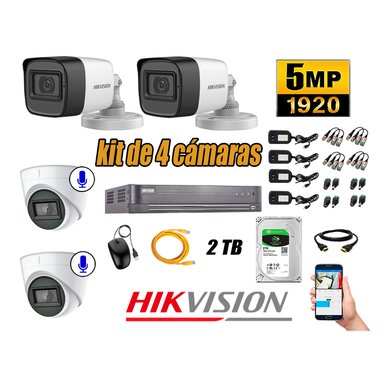 KIT 4 CÁMARA SEGURIDAD HIKVISION 5MP 2 TB | 02 CÁMARAS AUDIO INCORPORADO