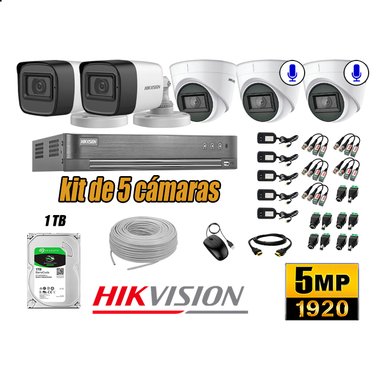 KIT 5 CÁMARA SEGURIDAD HIKVISION 5MP 1 TB | 02 CÁMARAS AUDIO INCORPORADO