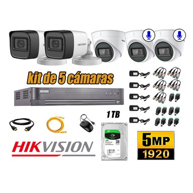 KIT 5 CÁMARA SEGURIDAD HIKVISION 5MP 1 TB | 02 CÁMARAS AUDIO INCORPORADO
