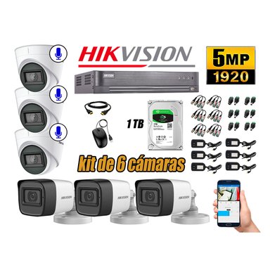 KIT 6 CÁMARA SEGURIDAD HIKVISION 5MP 1 TB | 03 CÁMARAS AUDIO INCORPORADO