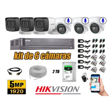KIT 6 CÁMARA SEGURIDAD HIKVISION 5MP 2 TB | 03 CÁMARAS AUDIO INCORPORADO
