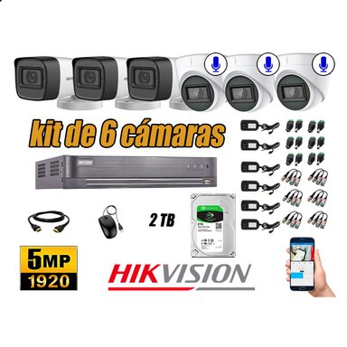 KIT 6 CÁMARA SEGURIDAD HIKVISION 5MP 2 TB | 03 CÁMARAS AUDIO INCORPORADO