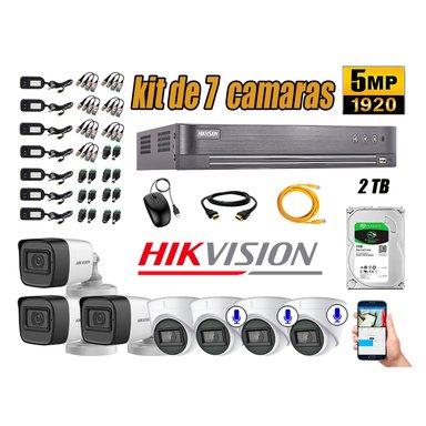 KIT 7 CÁMARA SEGURIDAD HIKVISION 5MP 2 TB | 03 CÁMARAS AUDIO INCORPORADO
