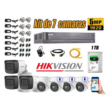 KIT 7 CÁMARA SEGURIDAD HIKVISION 5MP 1 TB | 03 CÁMARAS AUDIO INCORPORADO