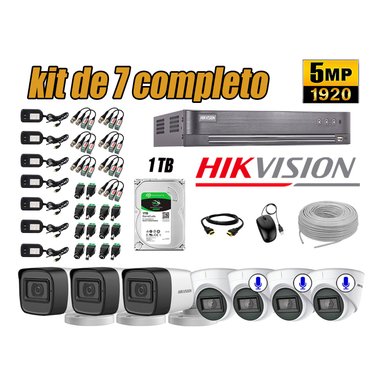 KIT 7 CÁMARA SEGURIDAD HIKVISION 5MP 1 TB | 03 CÁMARAS AUDIO INCORPORADO