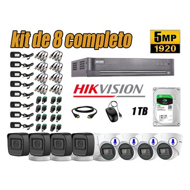 KIT 8 CÁMARA SEGURIDAD HIKVISION 5MP 1 TB | 04 CÁMARAS AUDIO INCORPORADO