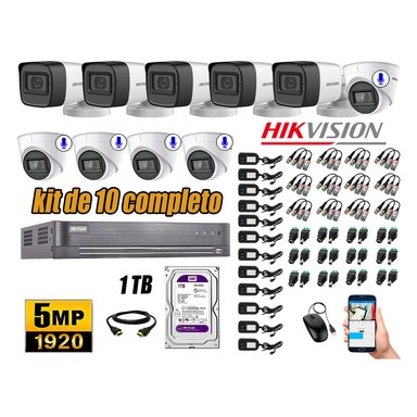 KIT 10 CÁMARA SEGURIDAD HIKVISION 5MP 1 TB | 05 CÁMARAS AUDIO INCORPORADO