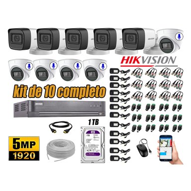 KIT 10 CÁMARA SEGURIDAD HIKVISION 5MP 1 TB | 05 CÁMARAS AUDIO INCORPORADO