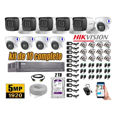 KIT 10 CÁMARA SEGURIDAD HIKVISION 5MP 2 TB | 05 CÁMARAS AUDIO INCORPORADO