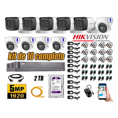 KIT 10 CÁMARA SEGURIDAD HIKVISION 5MP 2 TB | 05 CÁMARAS AUDIO INCORPORADO