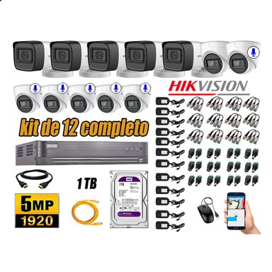 KIT 12 CÁMARA SEGURIDAD HIKVISION 5MP 1 TB | 06 CÁMARAS AUDIO INCORPORADO