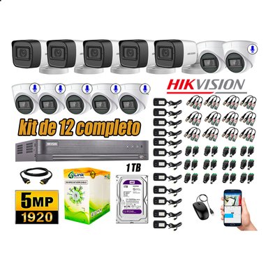KIT 12 CÁMARA SEGURIDAD HIKVISION 5MP 1 TB | 06 CÁMARAS AUDIO INCORPORADO