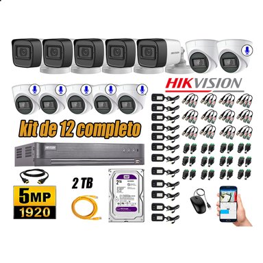 KIT 12 CÁMARA SEGURIDAD HIKVISION 5MP 2 TB | 06 CÁMARAS AUDIO INCORPORADO