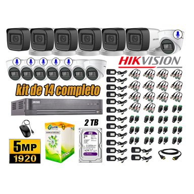 KIT 14 CÁMARA SEGURIDAD HIKVISION 5MP 2 TB | 06 CÁMARAS AUDIO INCORPORADO