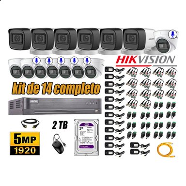 KIT 14 CÁMARA SEGURIDAD HIKVISION 5MP 2 TB | 06 CÁMARAS AUDIO INCORPORADO