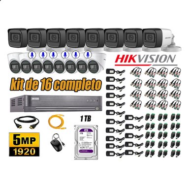 KIT 16 CÁMARA SEGURIDAD HIKVISION 5MP 1 TB | 06 CÁMARAS AUDIO INCORPORADO