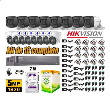 KIT 16 CÁMARA SEGURIDAD HIKVISION 5MP 2 TB | 06 CÁMARAS AUDIO INCORPORADO