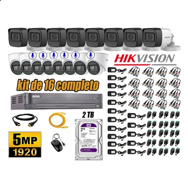KIT 16 CÁMARA SEGURIDAD HIKVISION 5MP 2 TB | 06 CÁMARAS AUDIO INCORPORADO