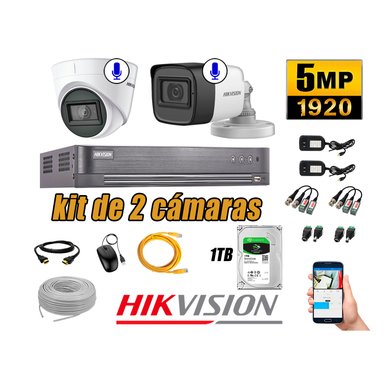 KIT 2 CÁMARA SEGURIDAD HIKVISION AUDIO INCORPORADO COMPLETO 1 TB
