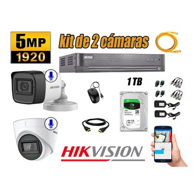 KIT 2 CÁMARA SEGURIDAD HIKVISION AUDIO INCORPORADO COMPLETO 1 TB