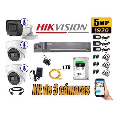 KIT 3 CÁMARA SEGURIDAD HIKVISION AUDIO INCORPORADO COMPLETO 1 TB