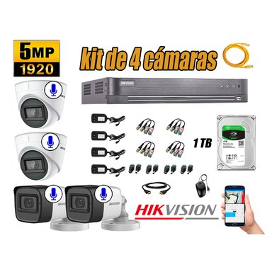 KIT 4 CÁMARA SEGURIDAD HIKVISION AUDIO INCORPORADO COMPLETO 1 TB