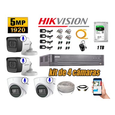 KIT 4 CÁMARA SEGURIDAD HIKVISION AUDIO INCORPORADO COMPLETO 1 TB