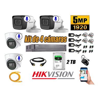 KIT 4 CÁMARA SEGURIDAD HIKVISION AUDIO INCORPORADO COMPLETO 2 TB