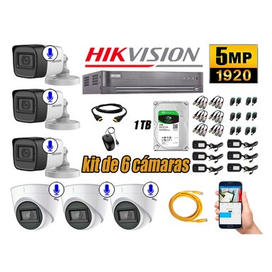 KIT 6 CÁMARA SEGURIDAD HIKVISION AUDIO INCORPORADO COMPLETO 1 TB